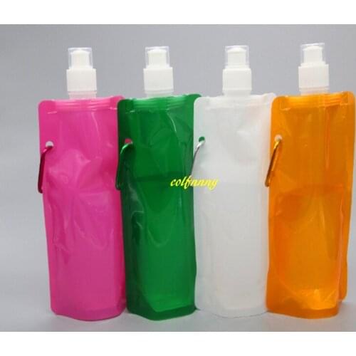 500pcs/lot Fast shipping Portable 480ml Folding Bag Camping Outdoor Sport Collapsible Drinking Water Bottles F03