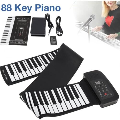88 Keys Roll Up Electronic Piano Rechargeable Silicone Flexible Keyboard Organ Built-in Speaker Support MIDI Bluetooth
