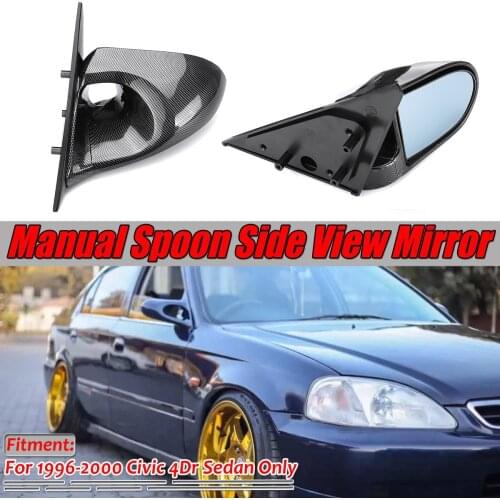 Pair Car Door Wing Rear View Side Rearview Mirror Assembly Manual Adjust For Honda Civic Sedan 4Dr EK 1996-2000 Black