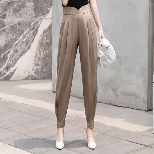 Women Fashion Ankle-length Lantern Pants Satin Silky Pencil Trousers Drop Shipping