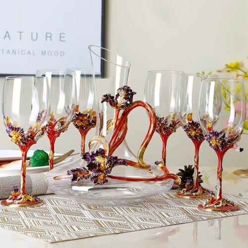 Enameled Colored Iris Lead-free Crystal Wine Glass Decanter Set Creative Goblet Cup High-end Wedding Gift