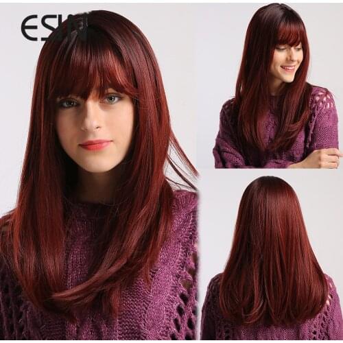 Inhair Cube 20 "Women Synthetic Hair Wigs Ombre Red Mid Part Long Natural Wave Dark Brown Root with highlights wig