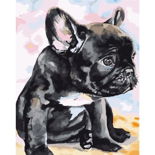 Painting By Numbers DIY Dropshipping 60x75cm Melancholy little Black Dog Animal Handmade For Living Room Wall Decor Oil Painting