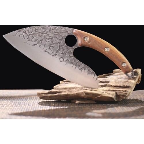 Kitchen Knife Sharp Cleaver Stainless Steel Hand-Forged Hammered Slicing Knife Ring Unique Design Non-stick Food Chef Tool