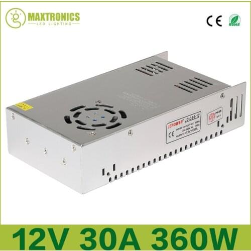Best quality 12V 30A 360W Switching Power Supply Driver for LED Strip AC 110-240V Input to DC 12V Free shipping