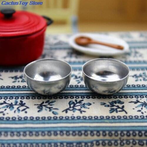 2 Pcs Families Mini metal Bowl Toy Match For Families Collectible Gift Furniture Toy 1:12 Dollhouse Miniature