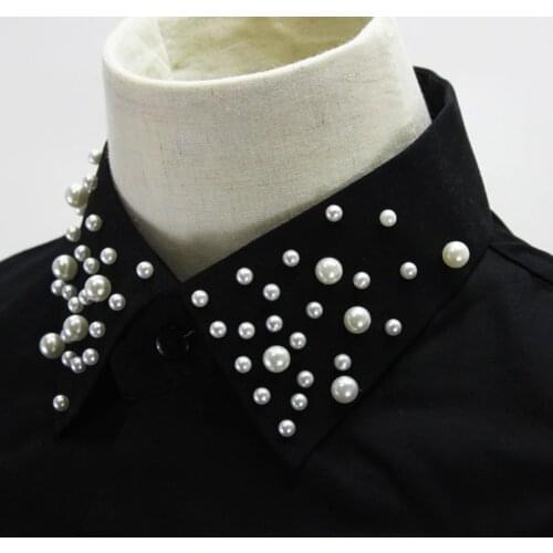 Fashion Fake Collar Women Pearl Decorate Faux Collar Detachable Collar Lapel Blouse Ladies Adjust Clothes Accessories A0NF