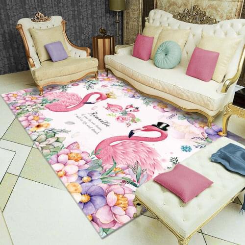 Cartoon 3D Flamingo Pattern Home Decor Carpet Flannel Kids Room Play Area Rugs Girls Bedroom Anti-slip Mat Child Crawl Floor Rug