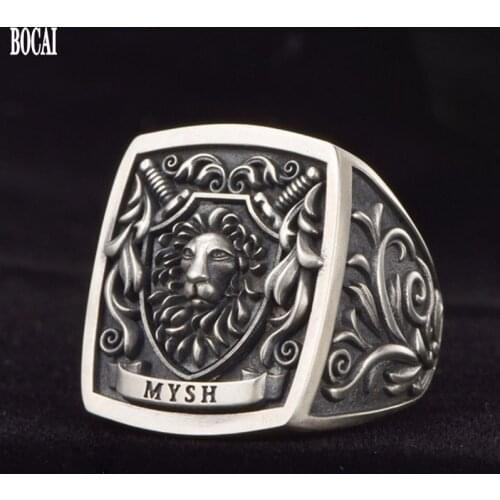 S925 silver ring for man single warrior ring personalized creative lion head mens ring simple trendy and domineering man rings