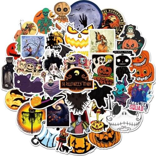 50PCS Halloween Terror Pumpkin Zombie Graffiti Stickers DIY Motorcycle Travel Luggage Guitar Skateboard Cool Decals Sticker Toys