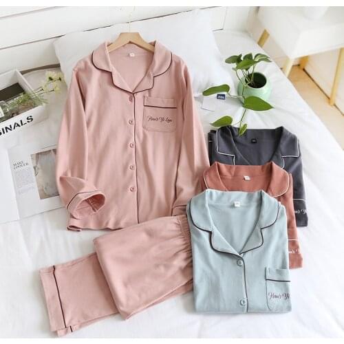 New couple spring and autumn winter cotton mens pajamas suit long-sleeved trousers pajamas home service suit women pajama set