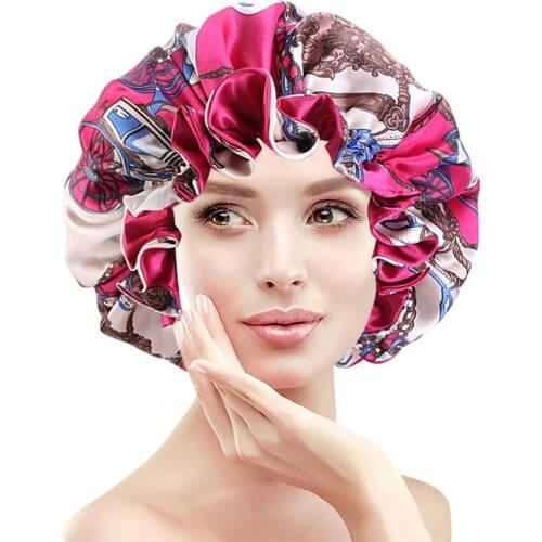 New African Ankara Pattern Print Bonnet Night Sleep Caps Double Layer Satin Turban Women Hair Care Soft Hats Chemo Headwear Hats