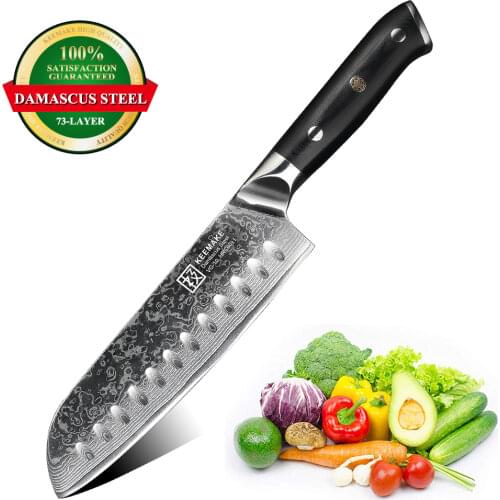 KEEMAKE 7'' Santoku Knife Damascus Japanese VG10 Steel Sharp Blade Kitchen Knives G10 Handle Meat Fruit Chef Knife Cutter Tool