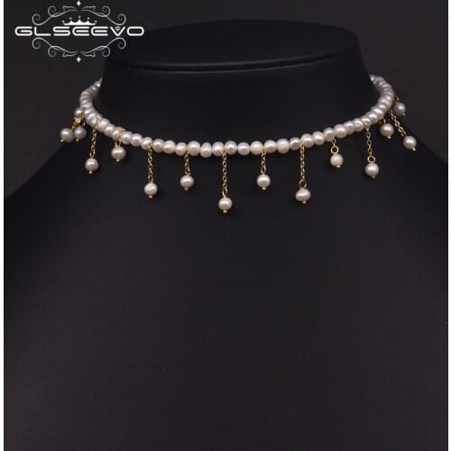 GLSEEVO Original Design Handmade Beaded Tassel Choker Necklace For Best Friend Natural Fresh Water Pearl Luxury Jewelry GN0227