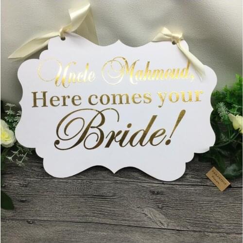Personalize Gold wedding sign,Here comes your Bride Sign, Ring bearer sign, Flower girl sign, Wedding decor Photo Prop