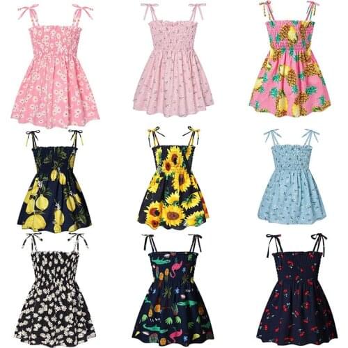 Girls Dresses Kids Summer Sleeveless Strap Princess Dress Cotton Flower Printed Children Clothes Girl Casual Sundress 1-7 Years