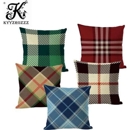 Simple Plaid Cushion Cover Cotton Flax Sofa Bed Household Decoration Waist Cushion Pillow Cover
