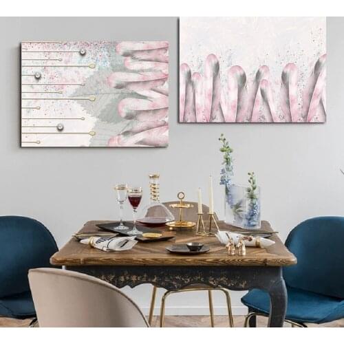 Nordic Modern Minimalism Painting Pink Color Feathers Small Fresh Canvas Painting Poster Wall Art Bedroom Living Room Home Decor