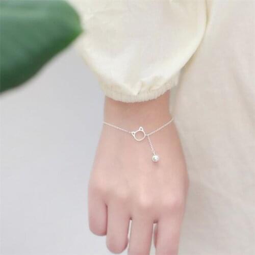 Season Gate 925 Sterling Silver Simple Lovely Cute Cat with Bell Bracelets for Women Girls Gifts SB015