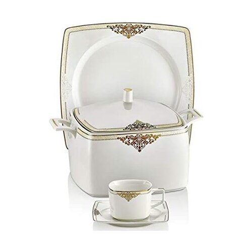 Schafer SHF-4022 85 Pieces 12 Person Bone Porcelain Dinner Set