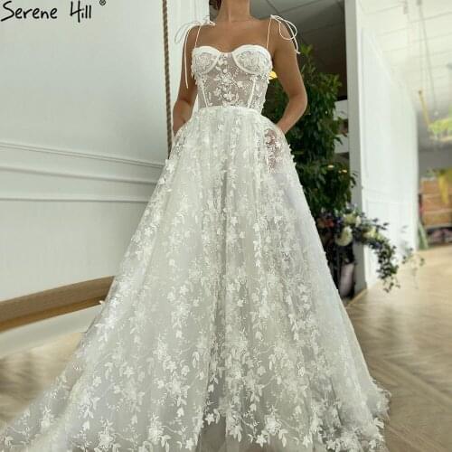 Serene Hill A-Line Ivory Sexy Evening Dress 2021 Flowers Spaghetti Strap Women Formal Party Wear Gown CLA70867