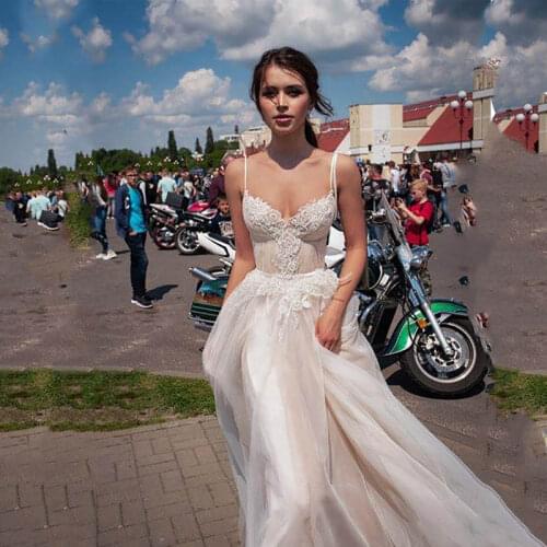LORIE Princess Wedding Dress A Line Vestidos de novia Appliqued Lace Sexy Bridal Dresses Spaghetti Straps Boho Wedding Gowns