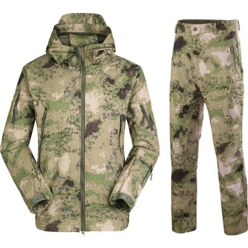 TAD Tactical Softshell Jacket Set Men Fleece Coat Army Waterproof Camouflage Clothing Suit Shark Skin Military Jackets Pants Set
