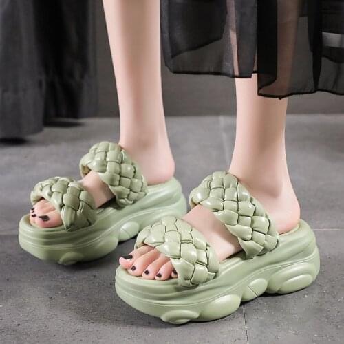 2021 Brand Weave Slippers Women Summer Wedges Platform Shoes Heels Women Beach Open Toe Casual Shoes Woman Fashion Sandals