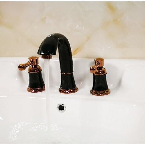 Vidric 3PCS/ Set bathrooms Ceramics Brass Faucet Double Knobs 3 Hole Deck Mounted Sink Faucet Hot Cold Mixer tap
