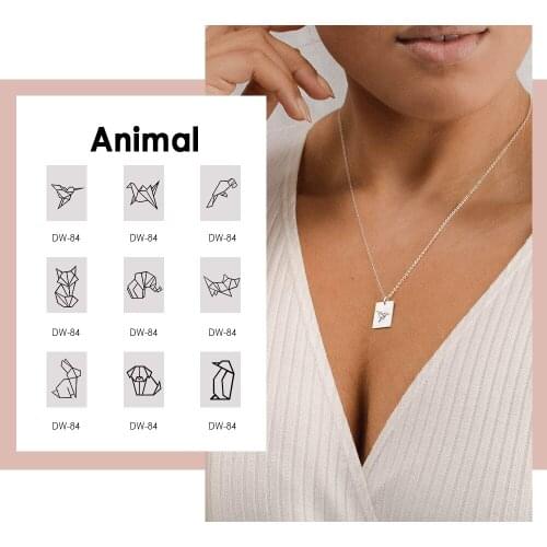 Visunion Animals Series Necklace 18mm*12mm Square 316L Stainless Steel Origami Cat Dog Pattern Jewelry for Women Birthday Gift