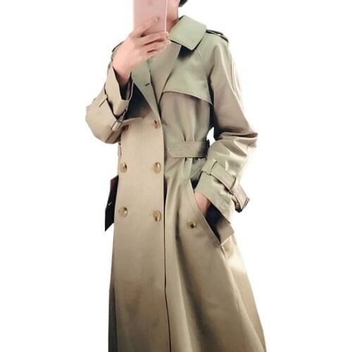 2019 Women Trench Coat Slim Waist Women Long Coat Khaki Casaco Feminino Harajuku Abrigo Mujer Drouble Breasted Trench Femme