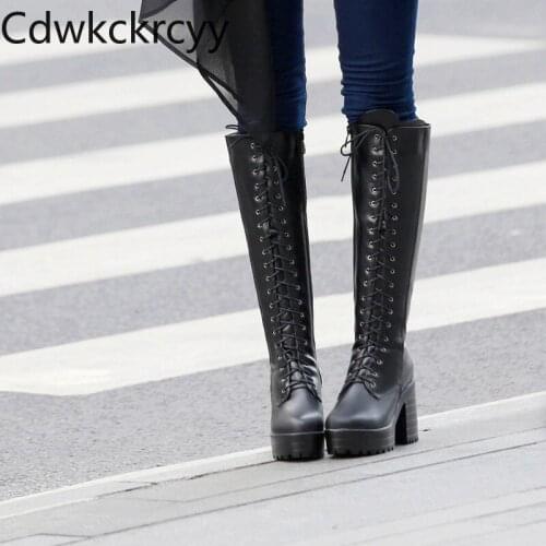 Winter The New fashion Round head Thick heel High tube Martin boots black blue brown Plus velvet Keep warm High heel Women boots