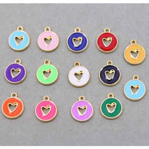 10pcs/lot Zinc Alloy Fittings Hollow Caring Mini Enamel Heart Charms For DIY Fashion Jewelry Making Finding Accessories