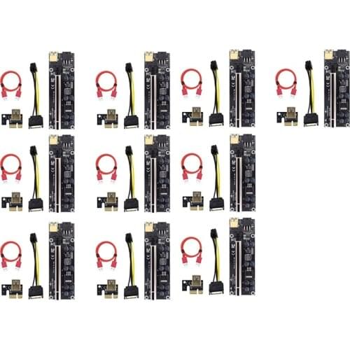 10Pcs PCI-E Riser Card 009S Plus PCIE PCI E Extender GPU X16 USB 3.0 to 6Pin Adapter Cable Mining Riser for Video Card