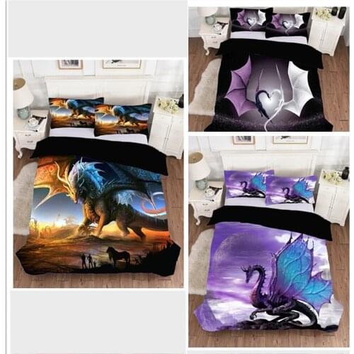Dragon Comforter Cover 2/3pcs Bedding Set Duvet Cover For Kids Boys Microfiber Wildlife Style Room Decor Bedclothes Full Size