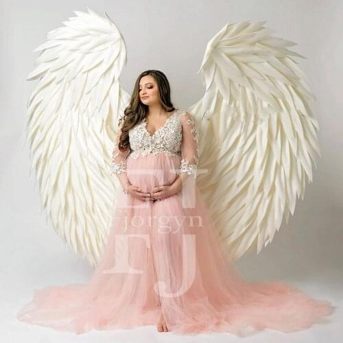 2020 Coral Lace and Tulle Maternity Dresses Sexy Sheer Woman Party Gown Pregnancy Dress robe femme vestidos