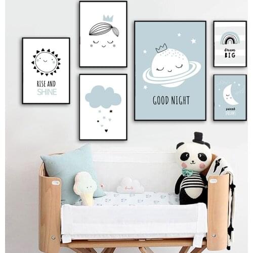 Abstract Rainbow Earth Wall Art Poster Sun Moon Cloud Art Print Princess Crown Quotes Canvas Painting Nordic Baby Kid Room Decor