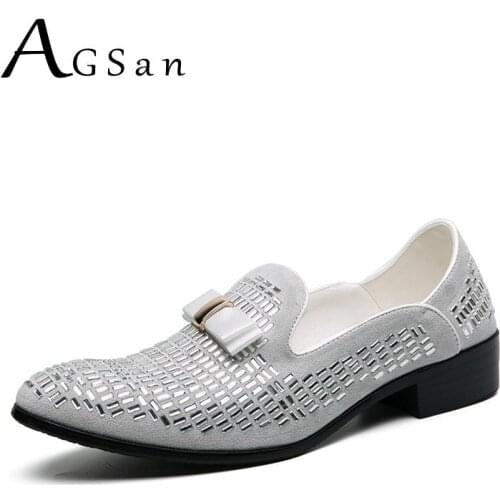 AGSan White Men Wedding Shoes Diamond Fashion Dress Shoes Luxury Brand Mens Loafers Bling Party Shoes 38-48 Loafers Slipon Shoes