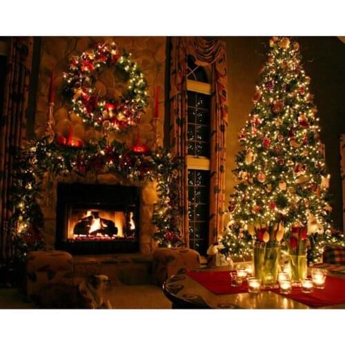 5d Diy diamond painting Cross Stitch kits full square round Diamond Embroidery Christmas Tree Scenery fireplace stickerZP-2360