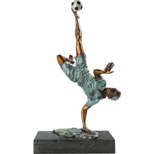 Bronze Football Man Statue Sculpture Hot Cast Brass Sport Art Gorgeous Home Office Ornament Gifts