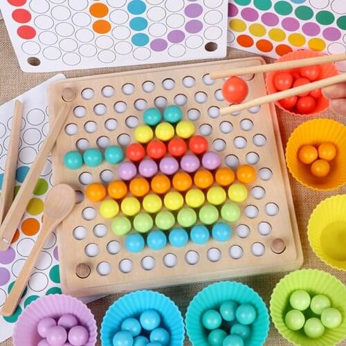 Wood Colorful Beads Puzzle Interactive Game Unisex Kids Children Learning Montessori Educational Toy Clip Bead Life Skills Toys