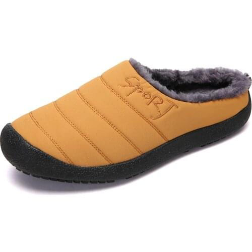 UncleJerry New Winter Slippers for Men and Women Warm Indoor Shoes Waterproof Non-slip Home Slippers Big size