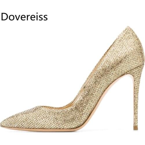 Dovereiss Fashion Womens Shoes summer new Elegant Slip on gold Pumps sexy Office lady Party shoes 34-45