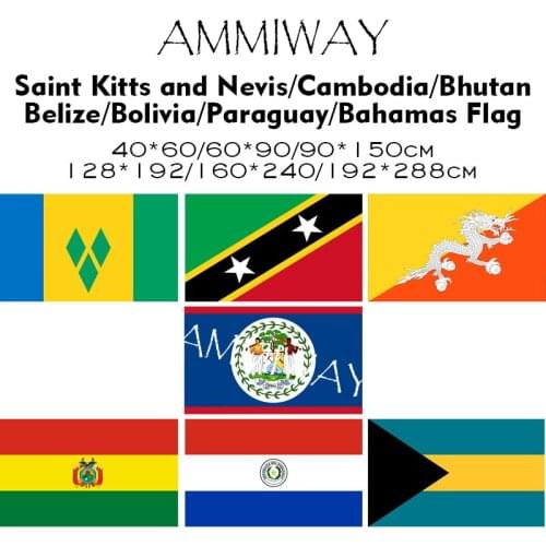 AMMIWAY Any Size Saint Kitts Nevis Cambodia Bhutan Belize Bolivia Paraguay Bahamas Single Double National Flags and Banner