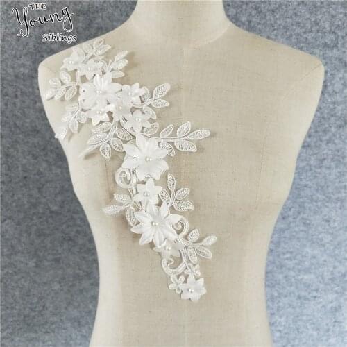 Exquisite white pearl 3D Flower Embroidered Lace Sewing for Clothes Applique Lace Neckline Collar DIY Dress accessories YL1144