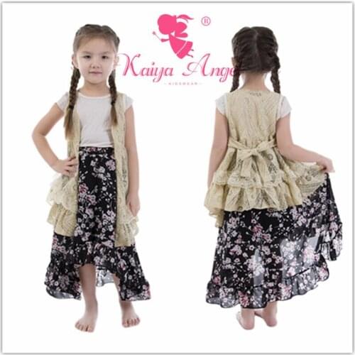 Kaiya Angel 3pcs Factory Wholesale Toddler Girls Milk White Gear Mesh Coat Starry Sky Skirt Spring Summer Fall Children Clothing