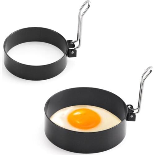 Stainless Steel Egg Frying Ring Metal Circle Shape Fried Poach Pancake Mould with Handle Non Stick Fried Egg Mold Cooking Tools