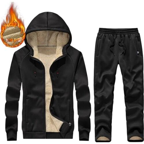 Men Winter New Sets Male Warm Thick HoodedJacket+pants 2pc Sets Mens Lamb Cashmere Hoodies Tracksuit Male Solid Color Tracksuits