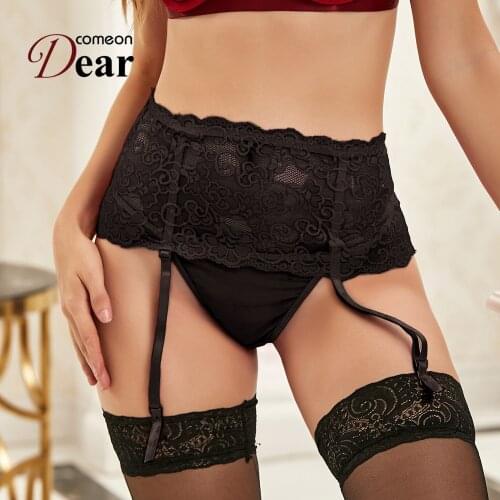 Comeondear Bridal Lace Garter For Women Light Thin See Through Large Size Solid Color Sexy Floral Mesh Garter Panty With Thong