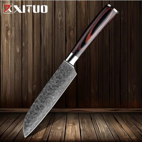 XITUO 5"inch Utility kitchen knfie Imitation Japanese Damascus steel Filleting Knives Santoku Cleaver Paring Knife gift
